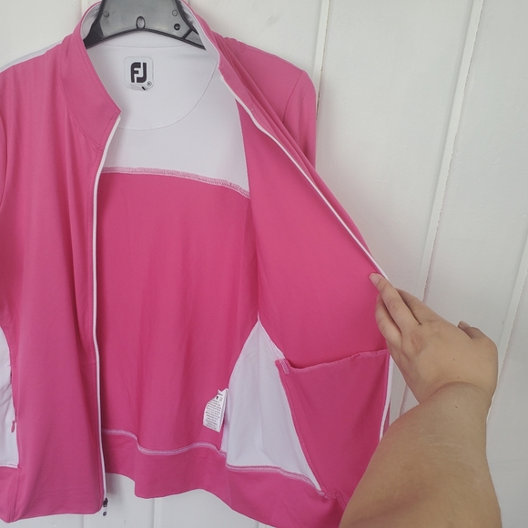 Footjoy Medium Hotpink White Full Zip Long Sleeve Performance Light Golf Jacket - Picture 14 of 16